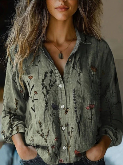 Vintage-Inspired Long Sleeve Blouse - SARAH