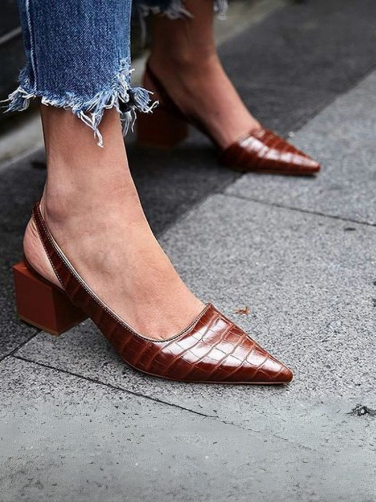 MAE CROC-EMBOSSED SLINGBACK HEELS