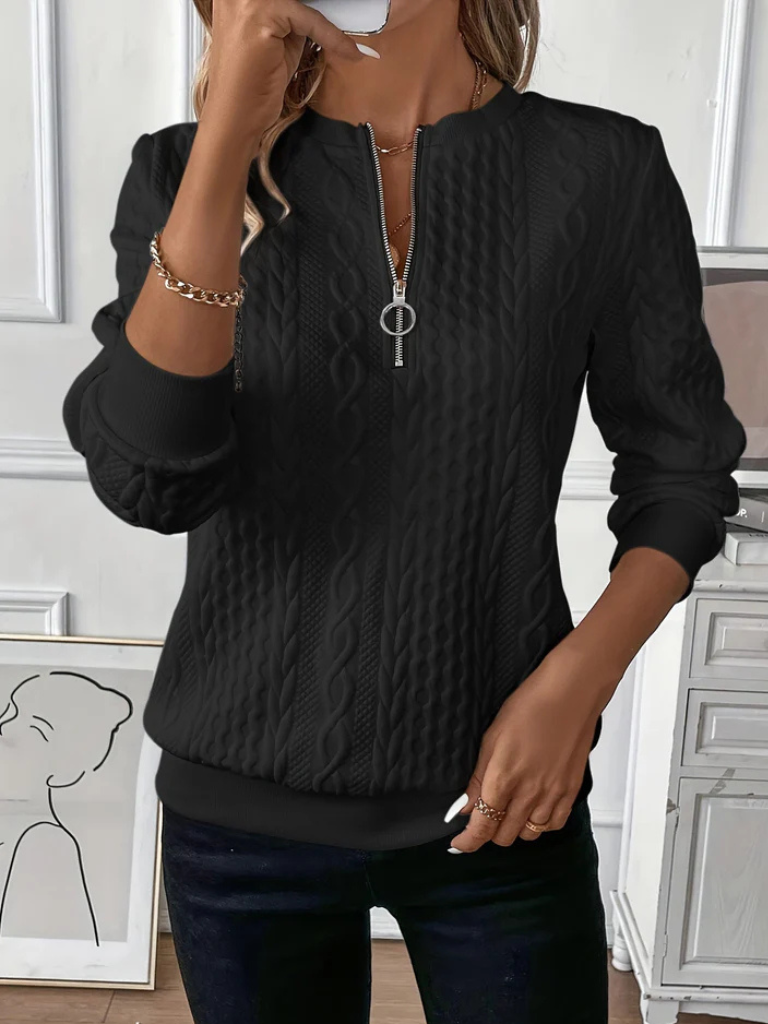 THALIENNE ZIP-UP CABLE KNIT SWEATER