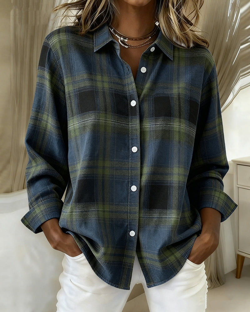 Shirt with Plaid Pattern and Collar