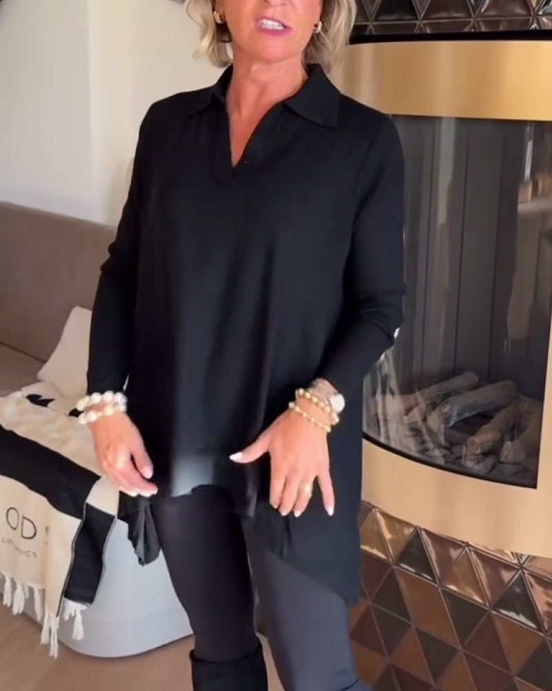 Irregular Collar Top with Long Sleeves