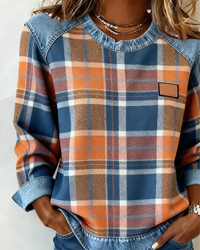 Trendy Checkered Patchwork Sweatshirt