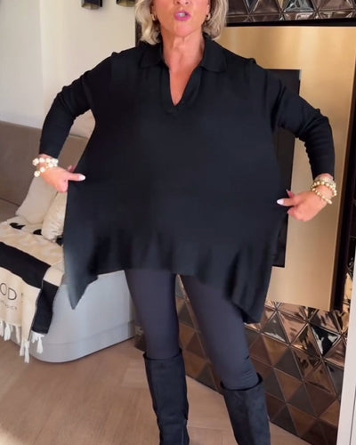 Irregular Collar Top with Long Sleeves