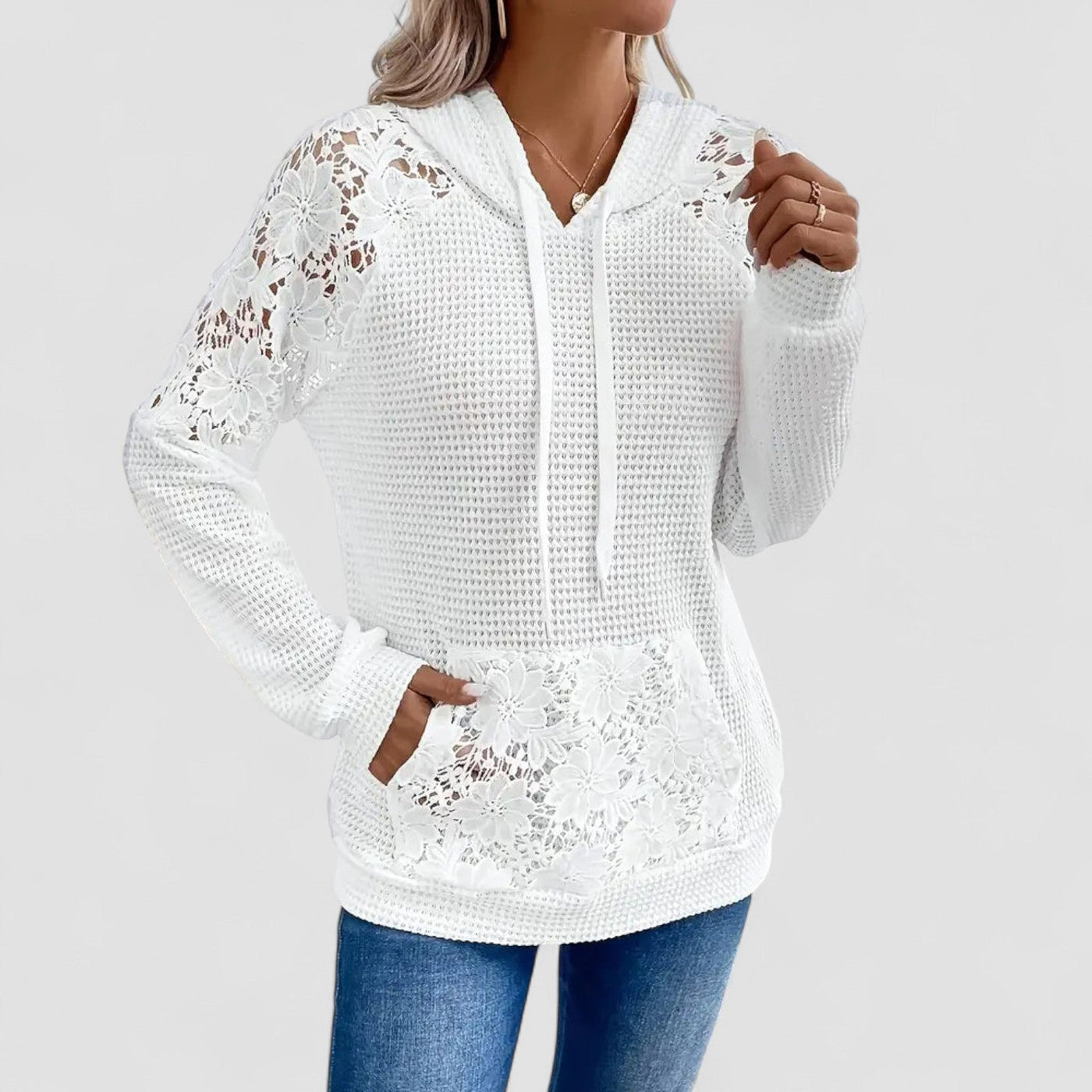 ALESSIA | Casual Lace Hoodie with V-Neck