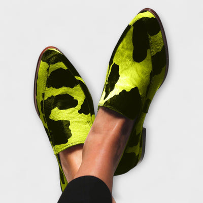 Paloma – Suede Loafers with Cow Print Design