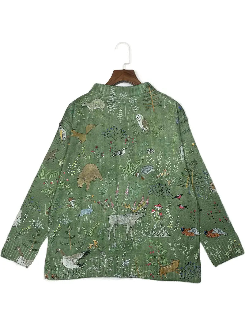 HIYA™ | Cozy Knitted Cardigan with Forest-Inspired Print