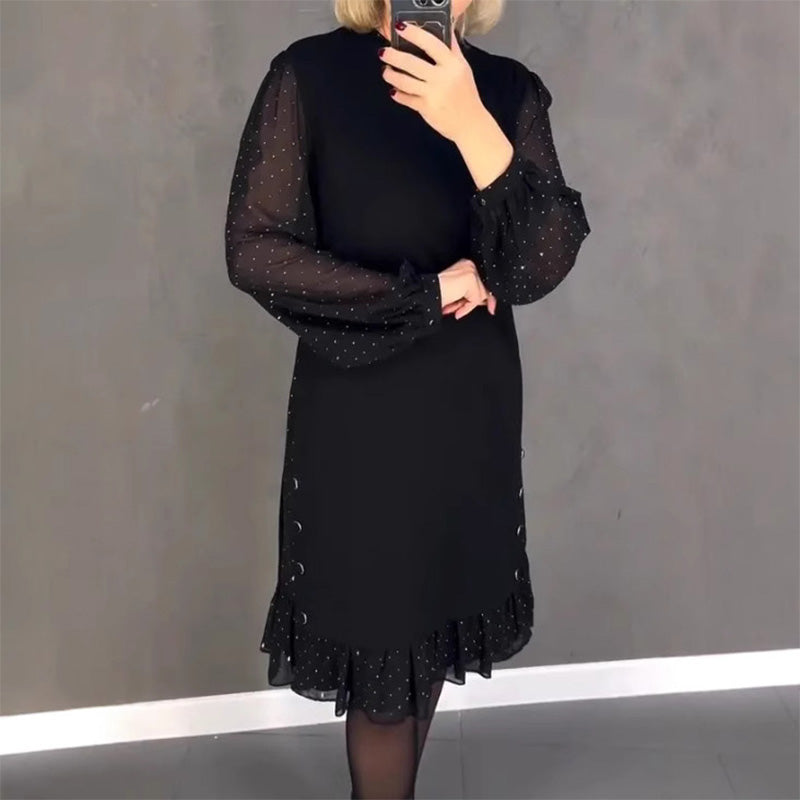 Celeste | Sheer-Sleeve Ruffle Hem Dress