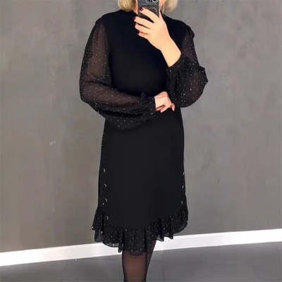 Celeste | Sheer-Sleeve Ruffle Hem Dress