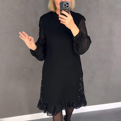Celeste | Sheer-Sleeve Ruffle Hem Dress