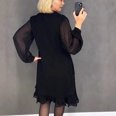 Celeste | Sheer-Sleeve Ruffle Hem Dress