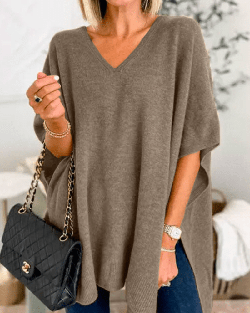 ERIKA | V-Neck Poncho Sweater with Loose Fit