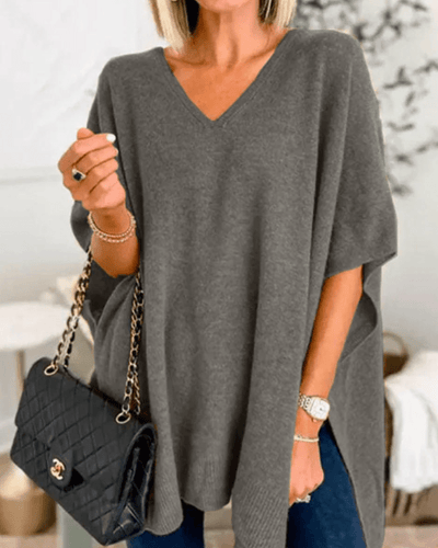 ERIKA | V-Neck Poncho Sweater with Loose Fit