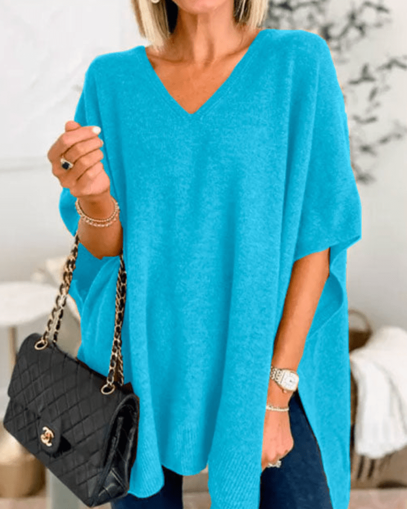 ERIKA | V-Neck Poncho Sweater with Loose Fit