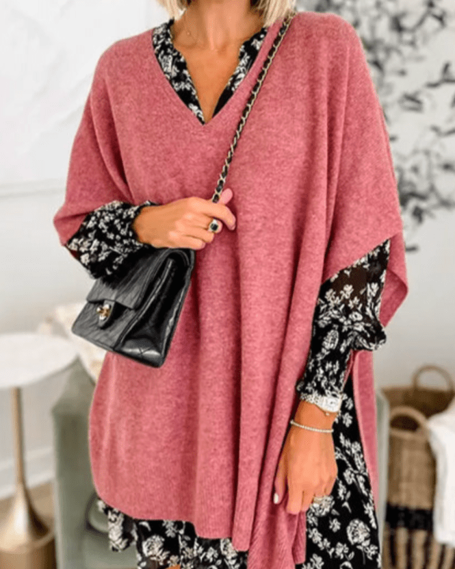 ERIKA | V-Neck Poncho Sweater with Loose Fit