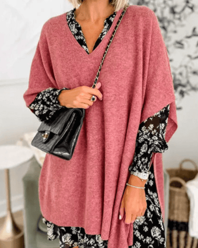 ERIKA | V-Neck Poncho Sweater with Loose Fit