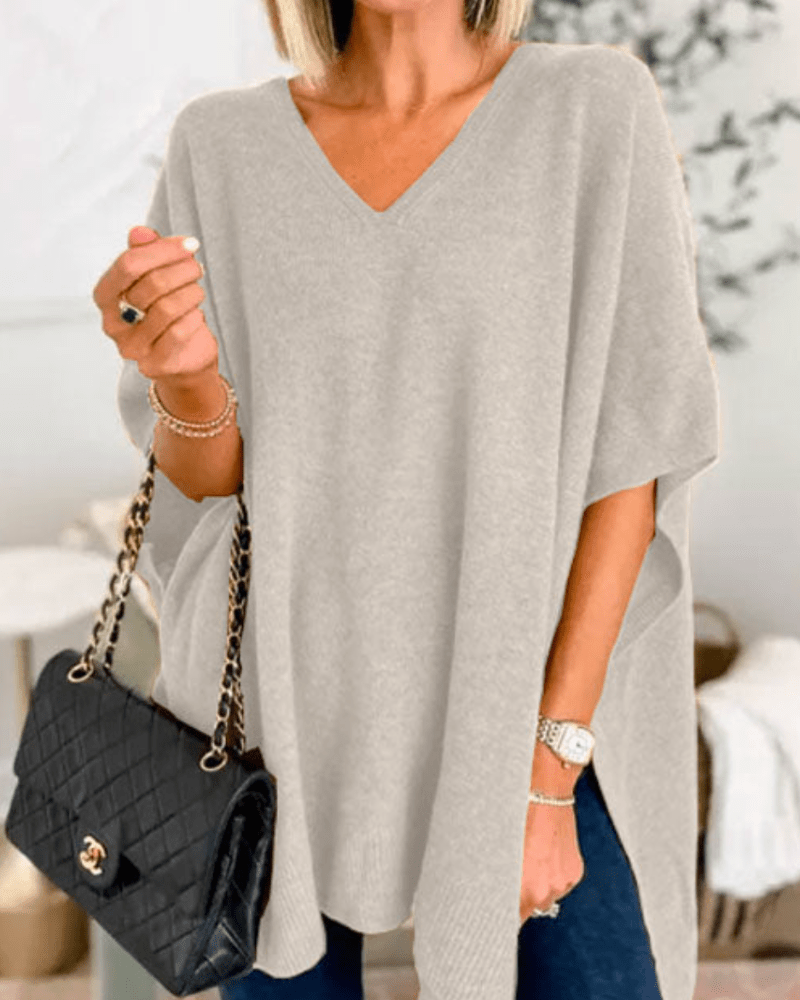ERIKA | V-Neck Poncho Sweater with Loose Fit