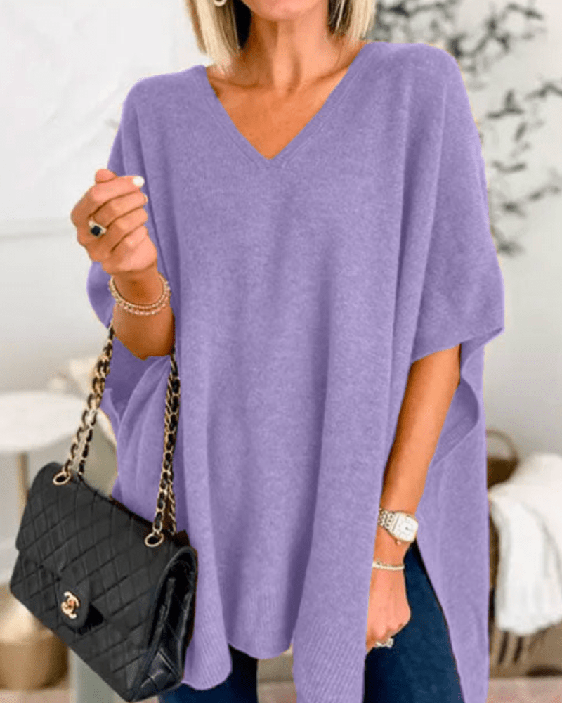 ERIKA | V-Neck Poncho Sweater with Loose Fit