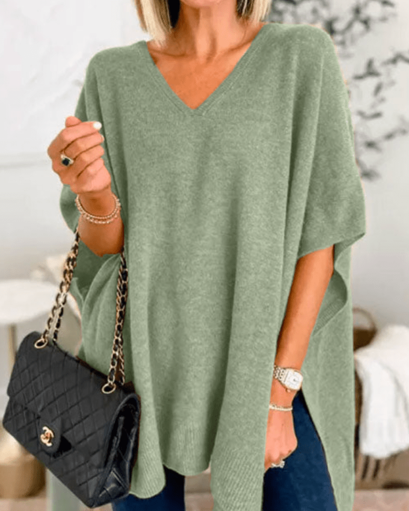 ERIKA | V-Neck Poncho Sweater with Loose Fit