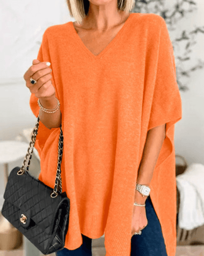 ERIKA | V-Neck Poncho Sweater with Loose Fit