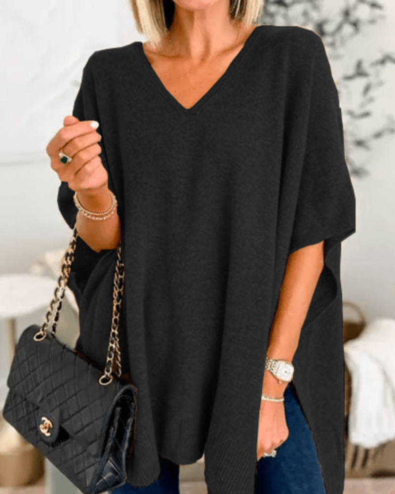 ERIKA | V-Neck Poncho Sweater with Loose Fit