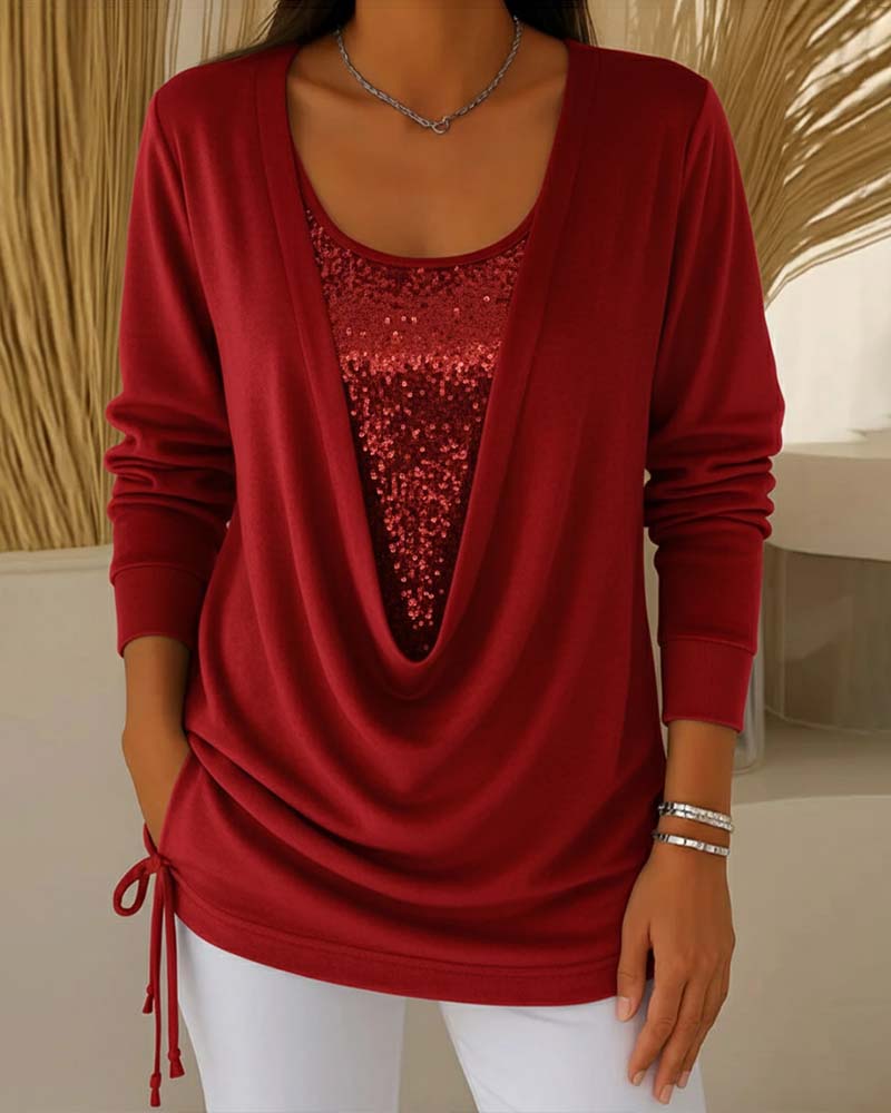 Two-Tone Sequin Top Effect Two-in-One