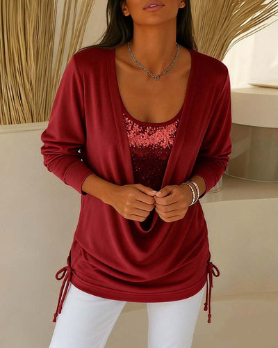 Two-Tone Sequin Top Effect Two-in-One