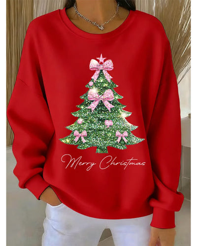 Round Neck Long Sleeve Christmas Printed Sweatshirt