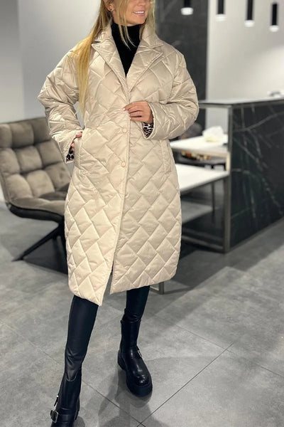 Kendall – Quilted Mid-Length Coat with Leopard Lining