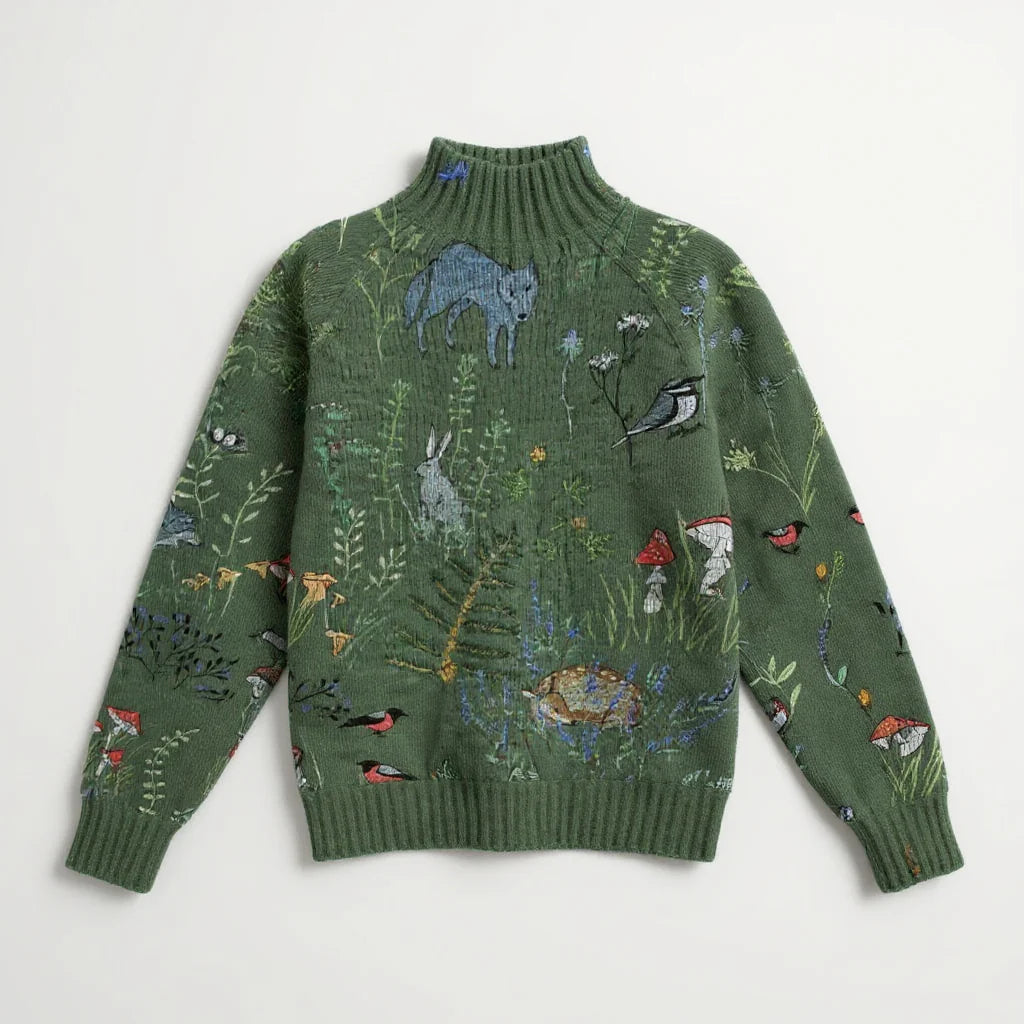 HANA™ | Cozy Knitted Sweater with Forest-Inspired Print